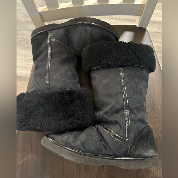 Authentic Coach Nikole A7266 Fur Boots Black size 7 B - Picture 2 of 7